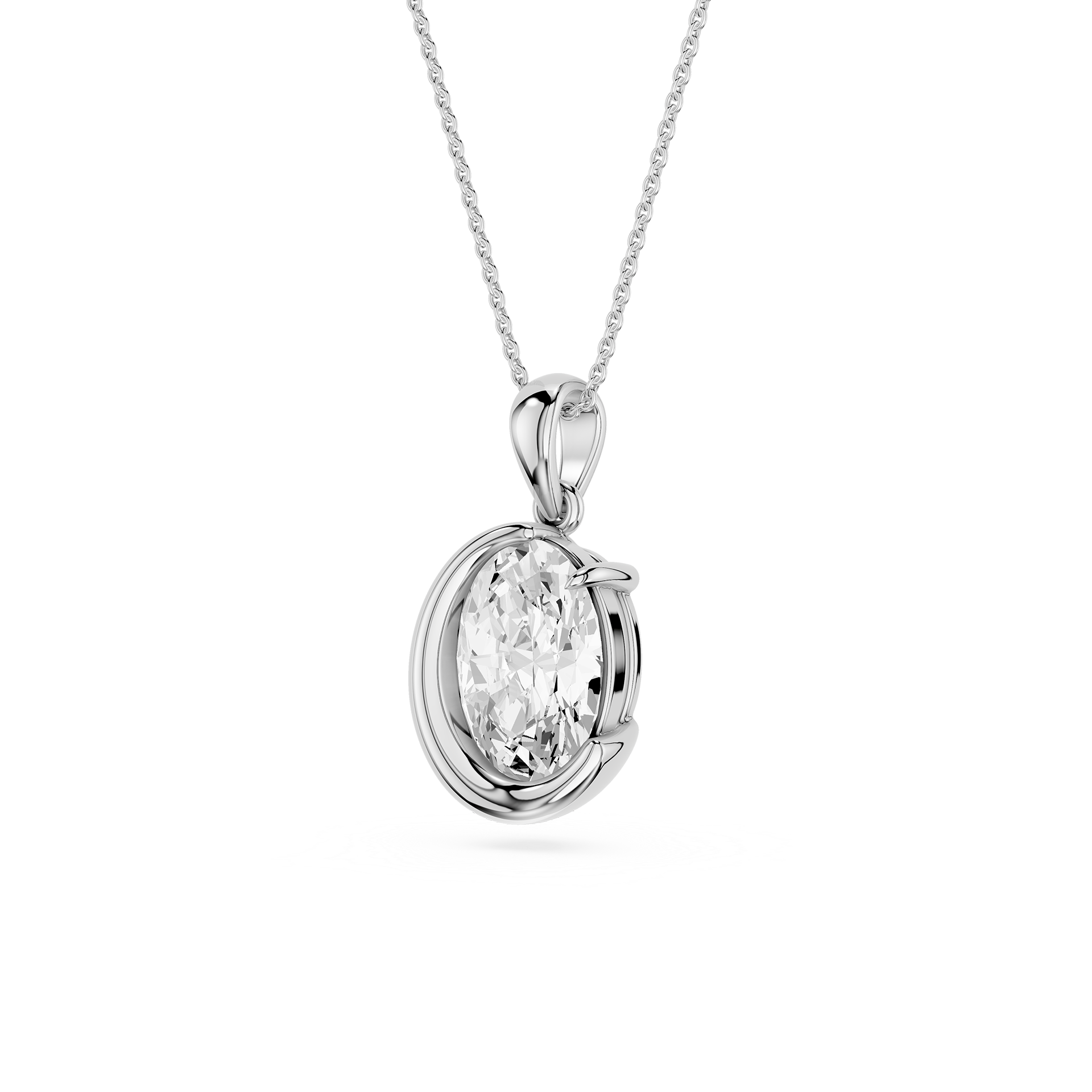Oval Cut Lab Grown Diamond Half Bezel Pendant Necklace