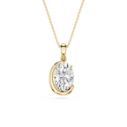 Rose gold necklace with a diamond pendant on a white background