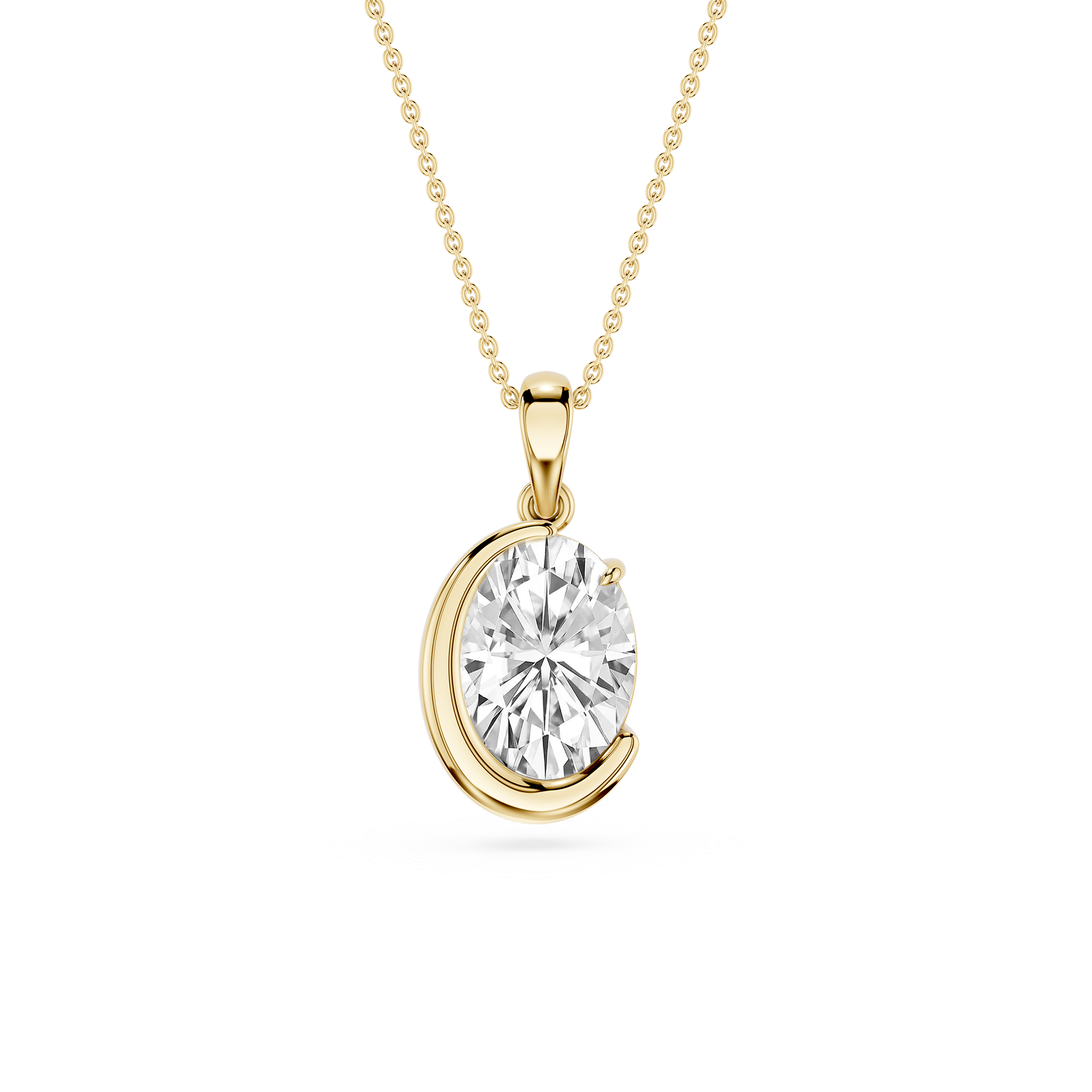 Oval Cut Lab Grown Diamond Half Bezel Pendant Necklace