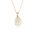 Oval Cut Lab Grown Diamond Half Bezel Pendant Necklace