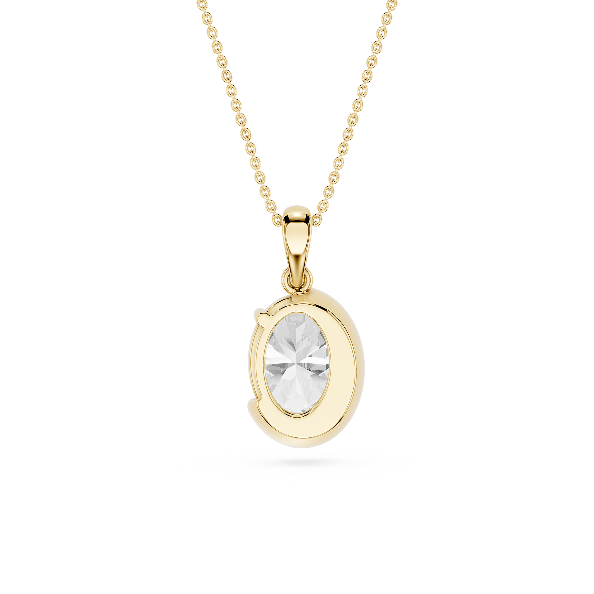 Oval Cut Lab Grown Diamond Half Bezel Pendant Necklace