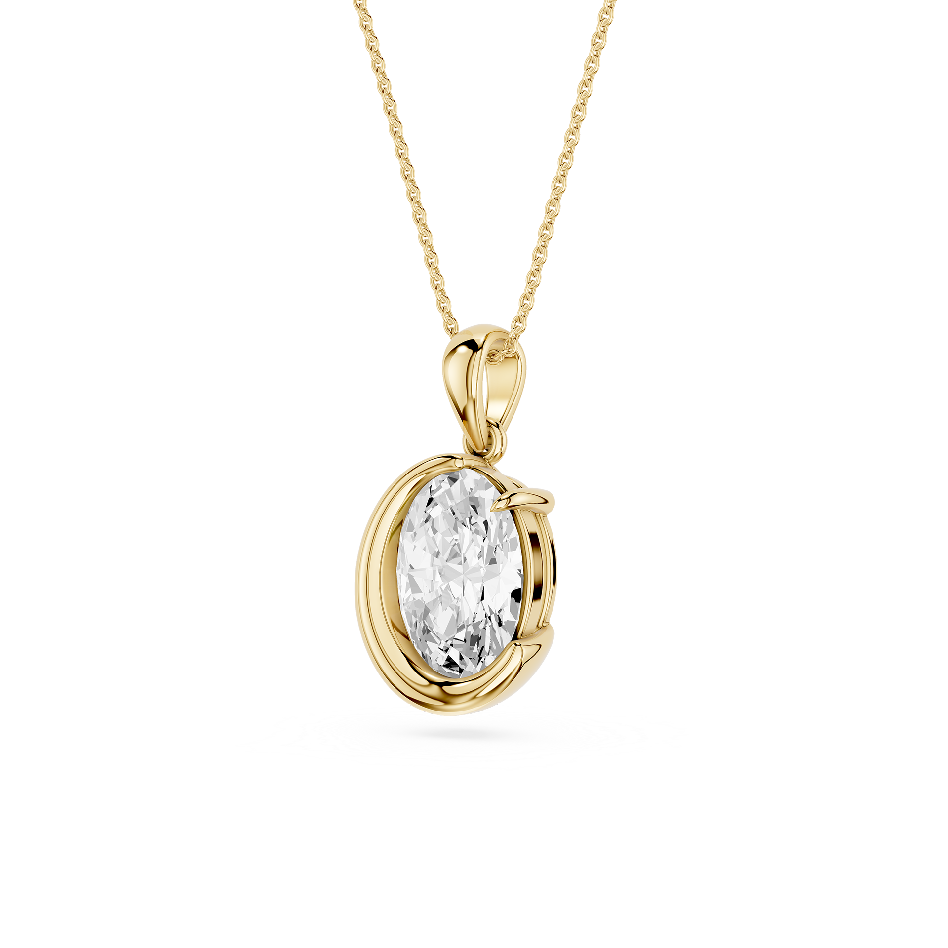 Oval Cut Lab Grown Diamond Half Bezel Pendant Necklace