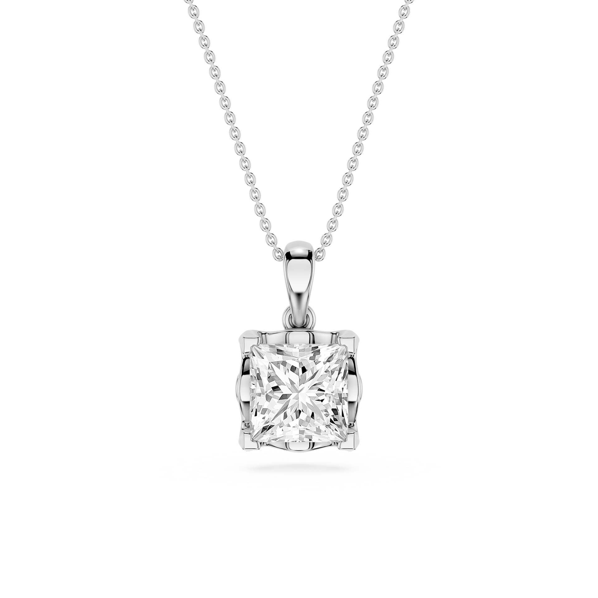 Princess Cut Lab Grown Diamond Basket Pendant Necklace