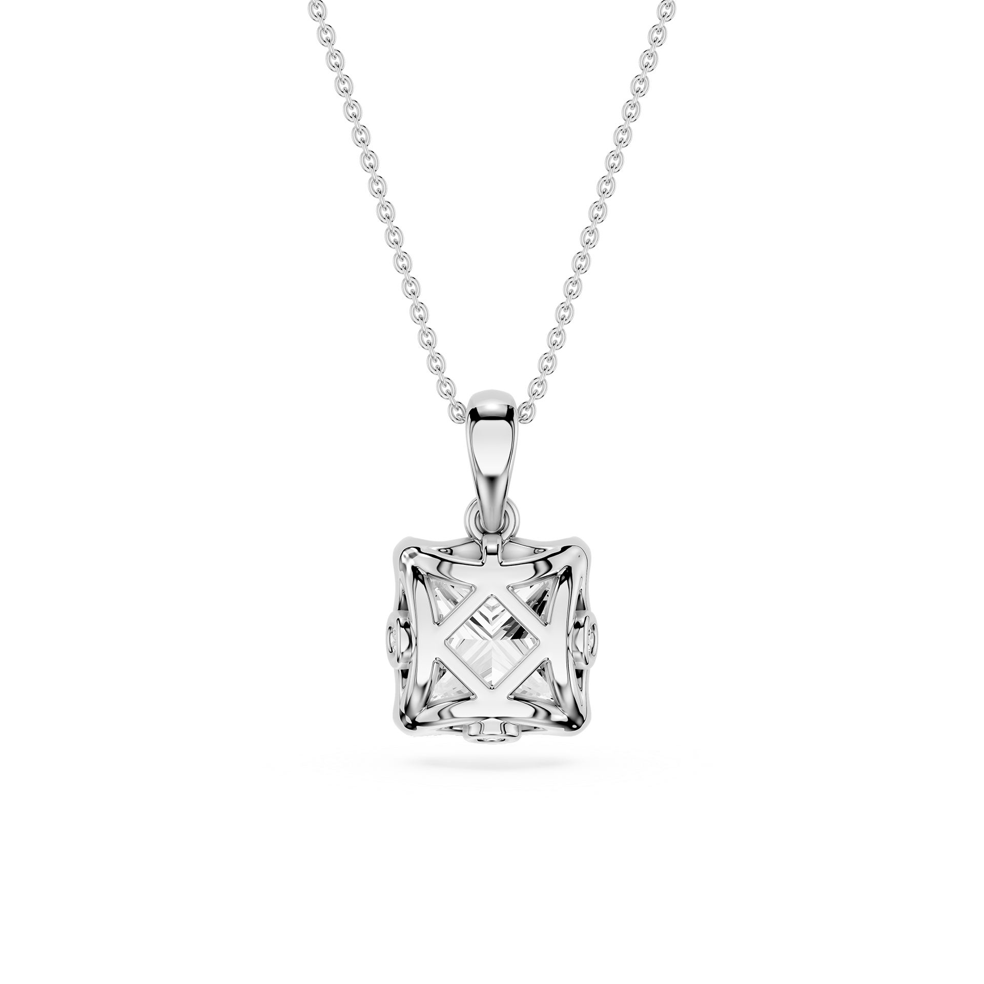 Princess Cut Lab Grown Diamond Basket Pendant Necklace