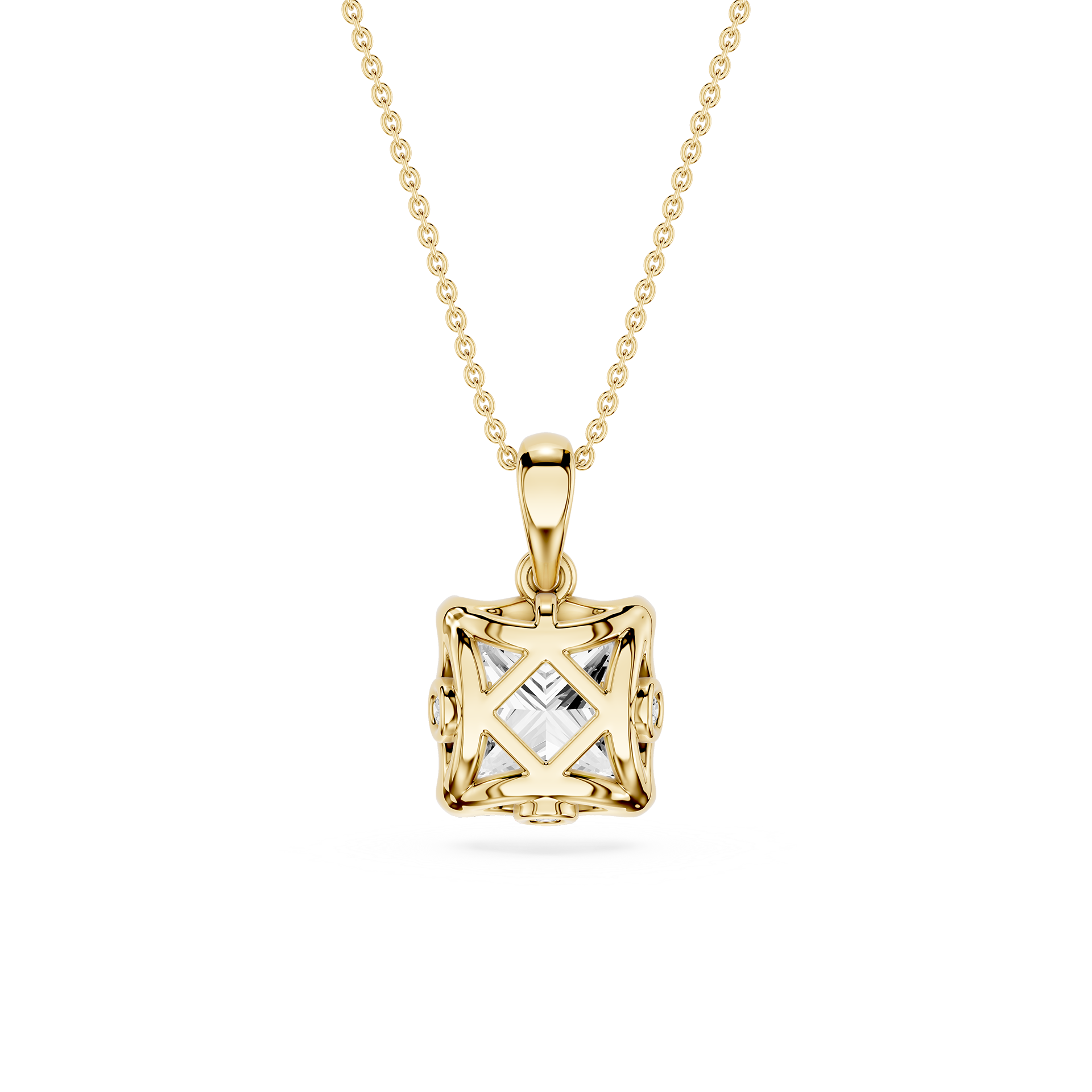 Princess Cut Lab Grown Diamond Basket Pendant Necklace