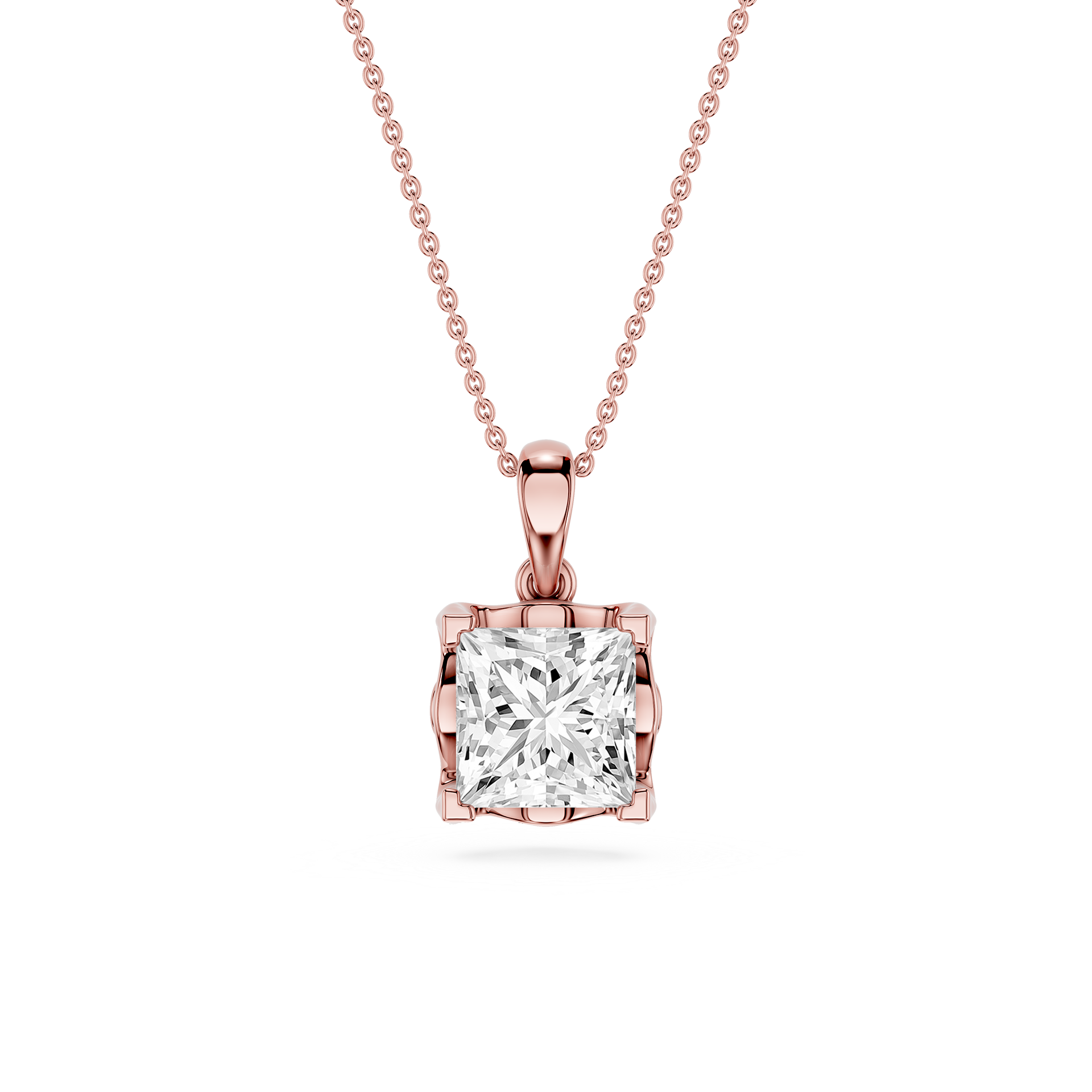 Princess Cut Lab Grown Diamond Basket Pendant Necklace