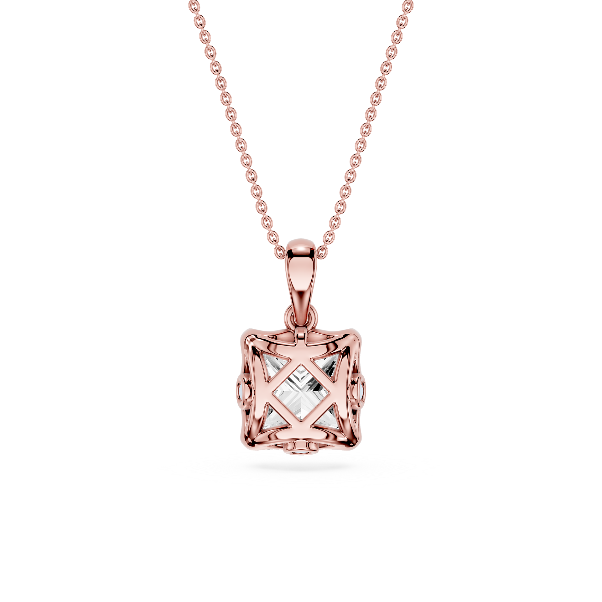 Princess Cut Lab Grown Diamond Basket Pendant Necklace