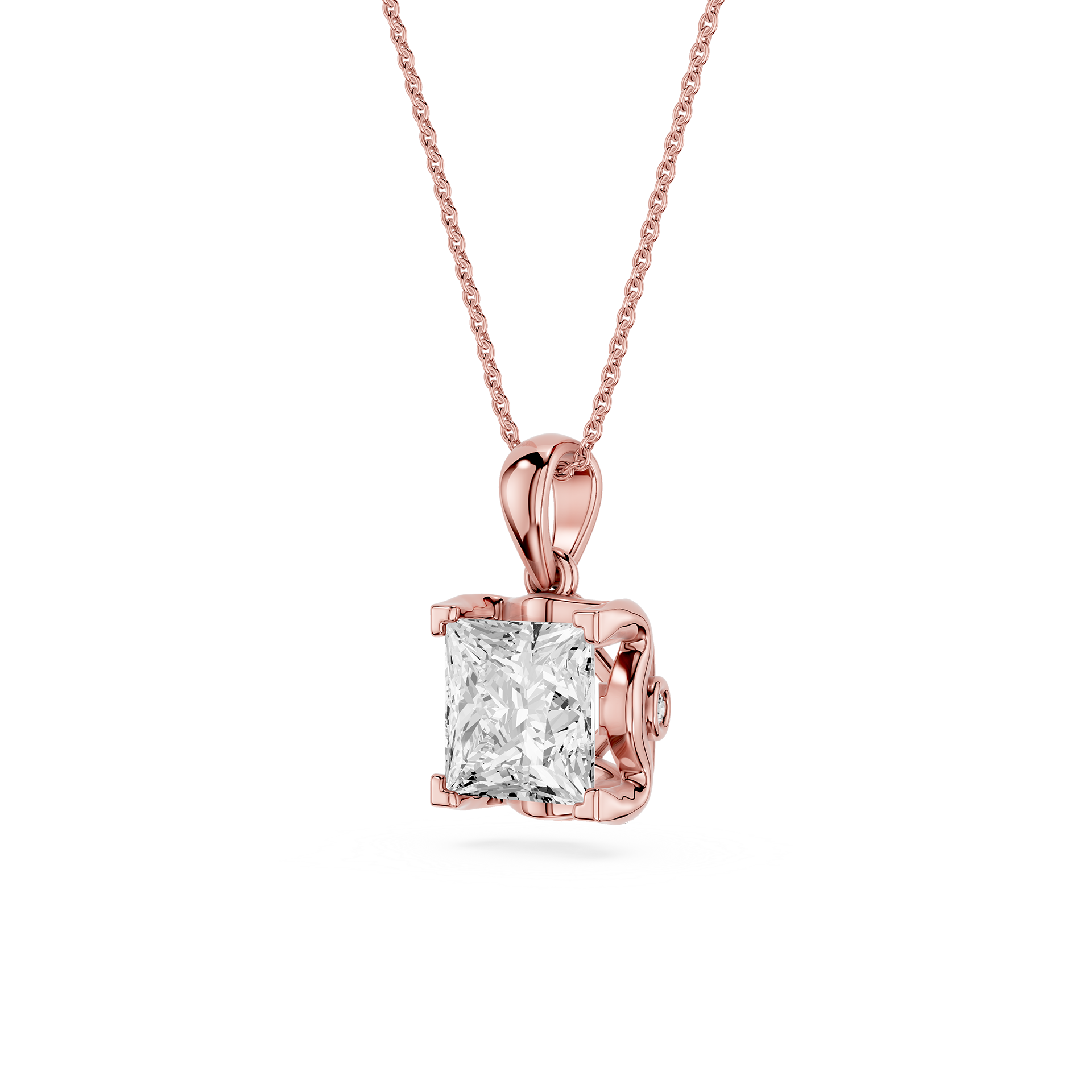 Princess Cut Lab Grown Diamond Basket Pendant Necklace