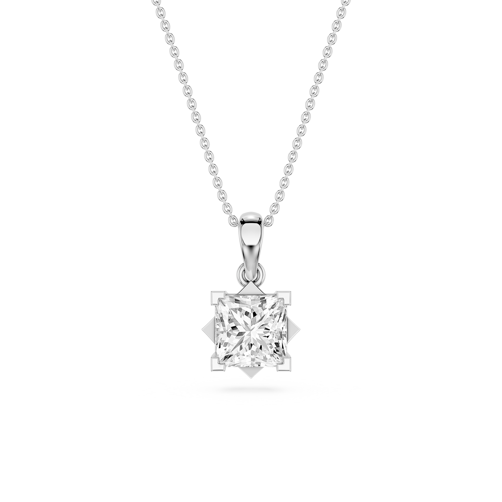 Princess Cut Lab Grown Diamond Compass Pendant Necklace