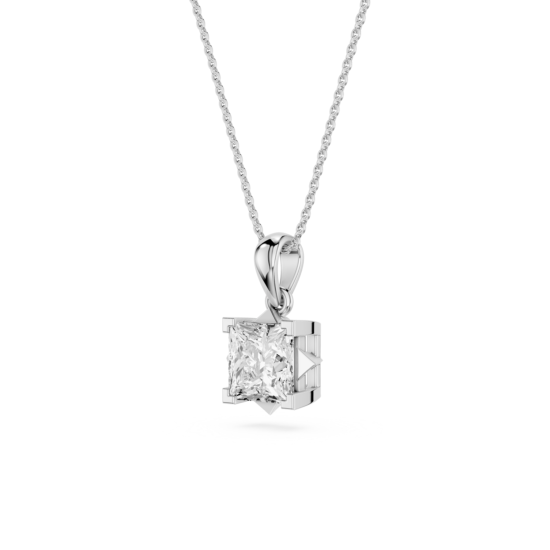 Princess Cut Lab Grown Diamond Compass Pendant Necklace