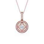 Round Lab Grown Diamond Geometric Halo Pendant Necklace