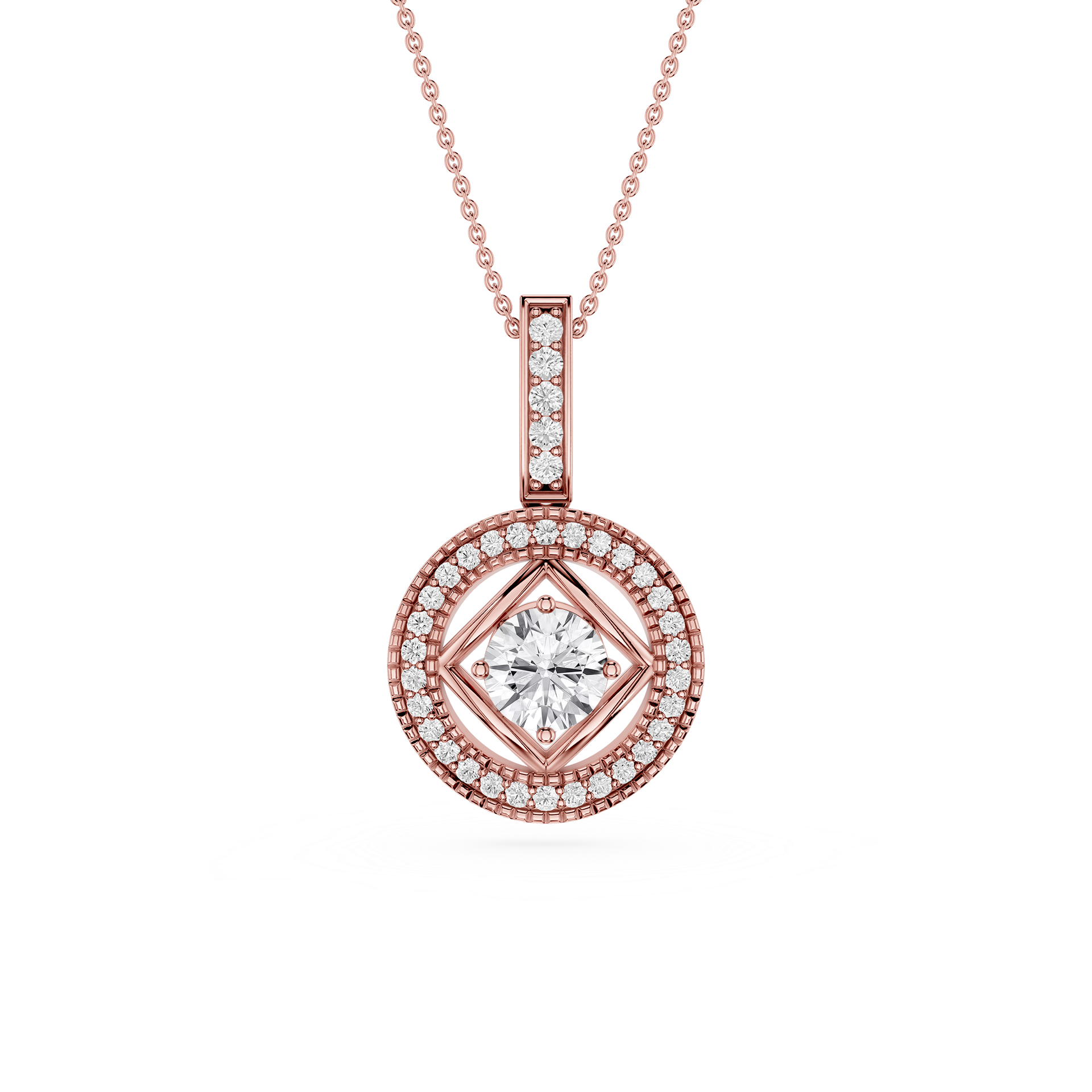 Round Lab Grown Diamond Geometric Halo Pendant Necklace