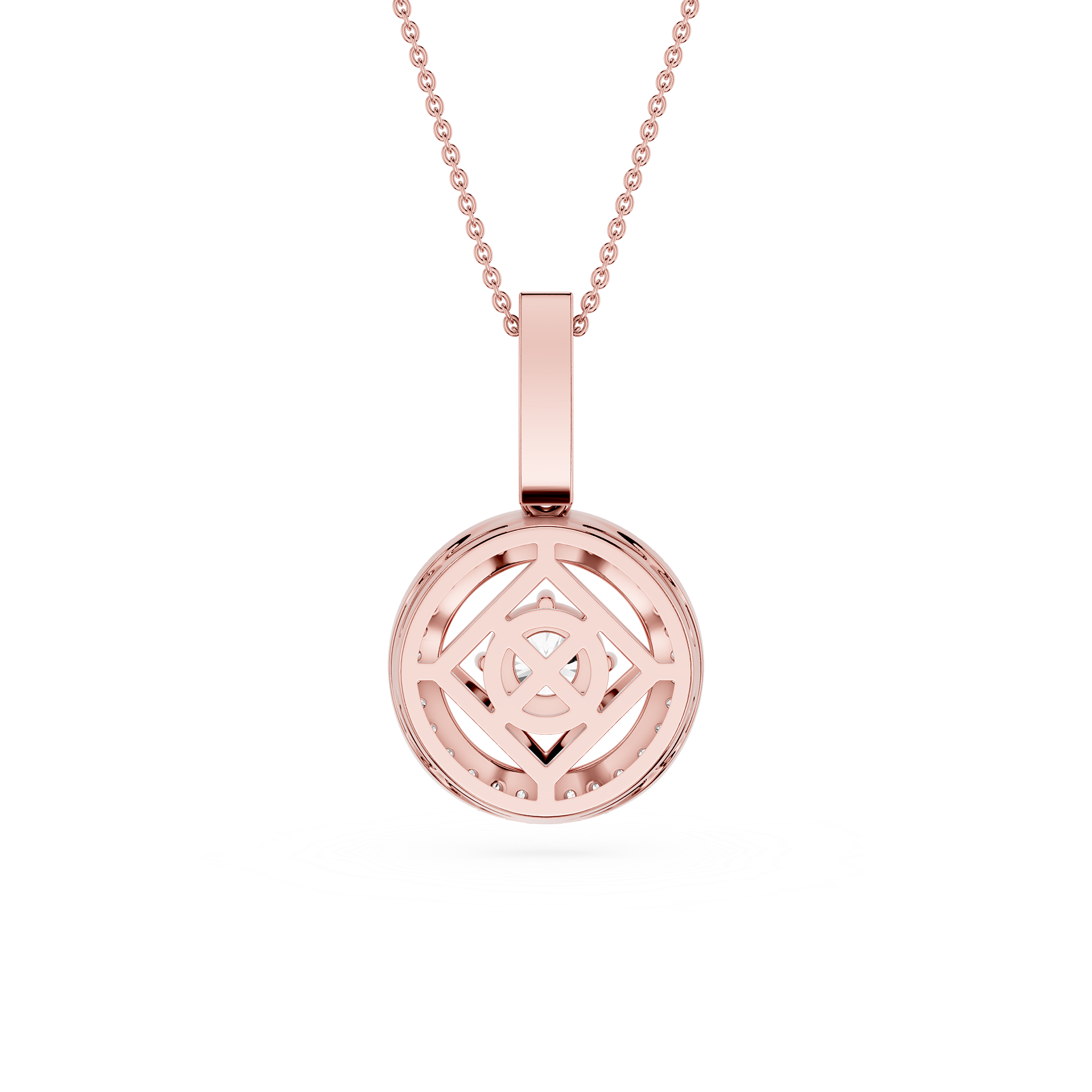 Round Lab Grown Diamond Geometric Halo Pendant Necklace