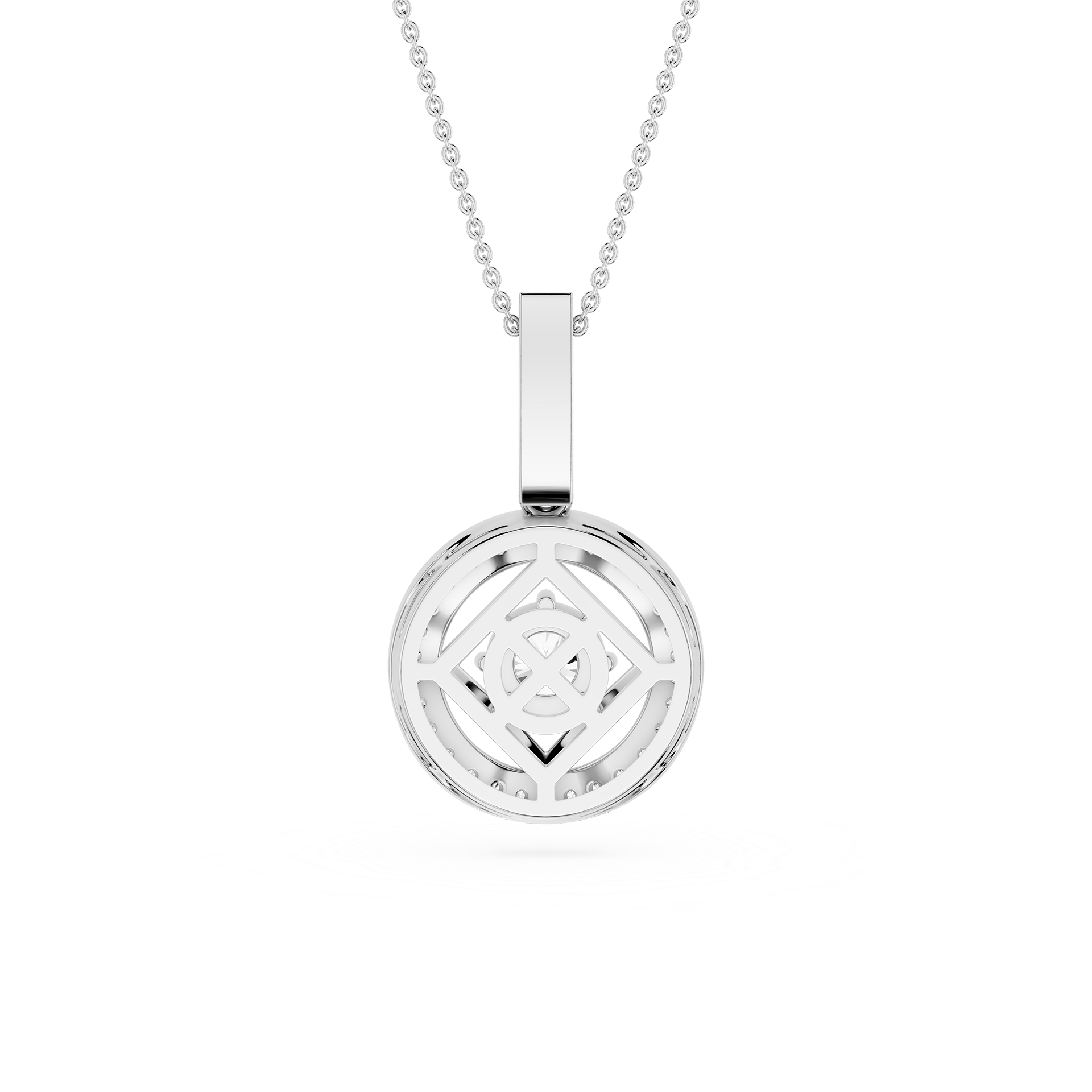 Round Lab Grown Diamond Geometric Halo Pendant Necklace