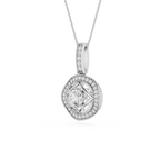 Round Lab Grown Diamond Geometric Halo Pendant Necklace