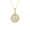 Gold necklace with a diamond pendant on a white background
