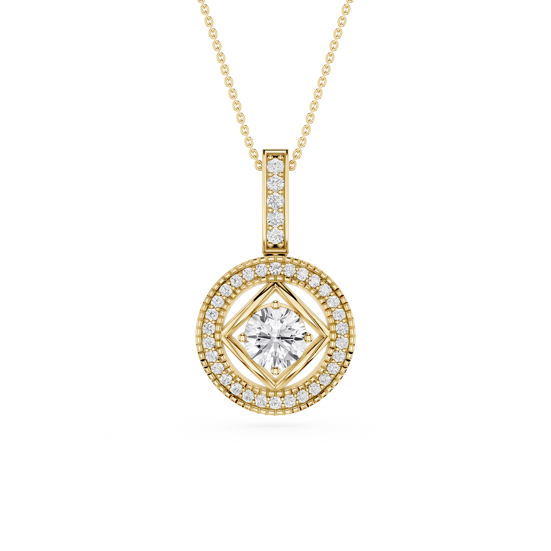 Round Lab Grown Diamond Geometric Halo Pendant Necklace