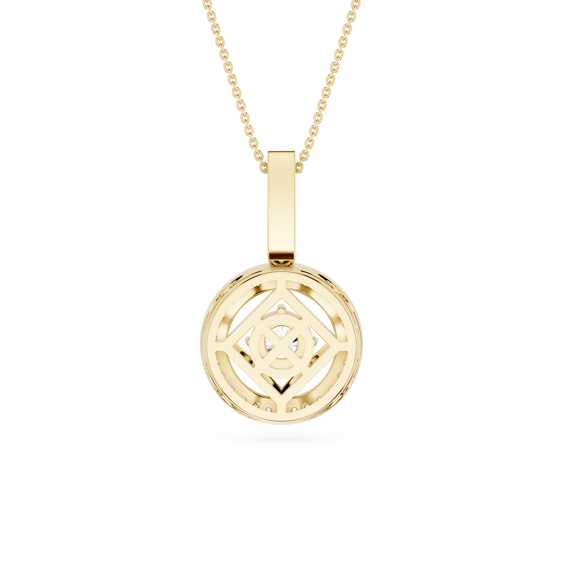 Round Lab Grown Diamond Geometric Halo Pendant Necklace