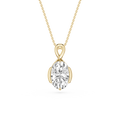 Gold necklace with a diamond pendant on a white background