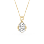 Gold necklace with a diamond pendant on a white background
