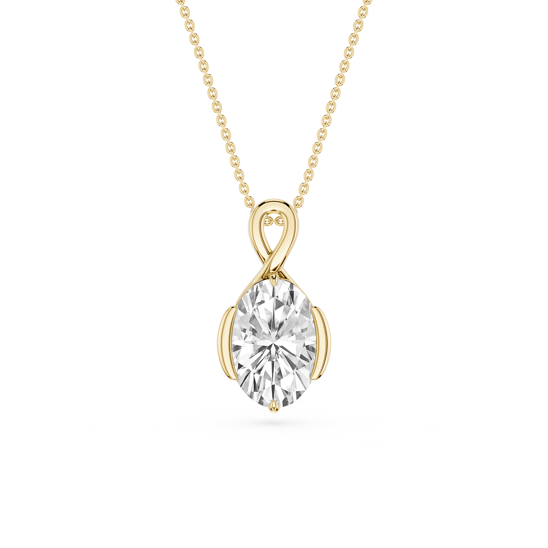 Gold necklace with a diamond pendant on a white background