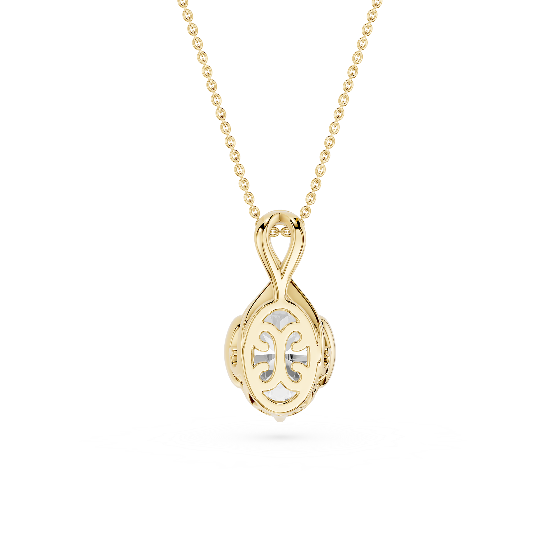 Oval Cut Lab Grown Diamond Infinity Bezel Pendant Necklace