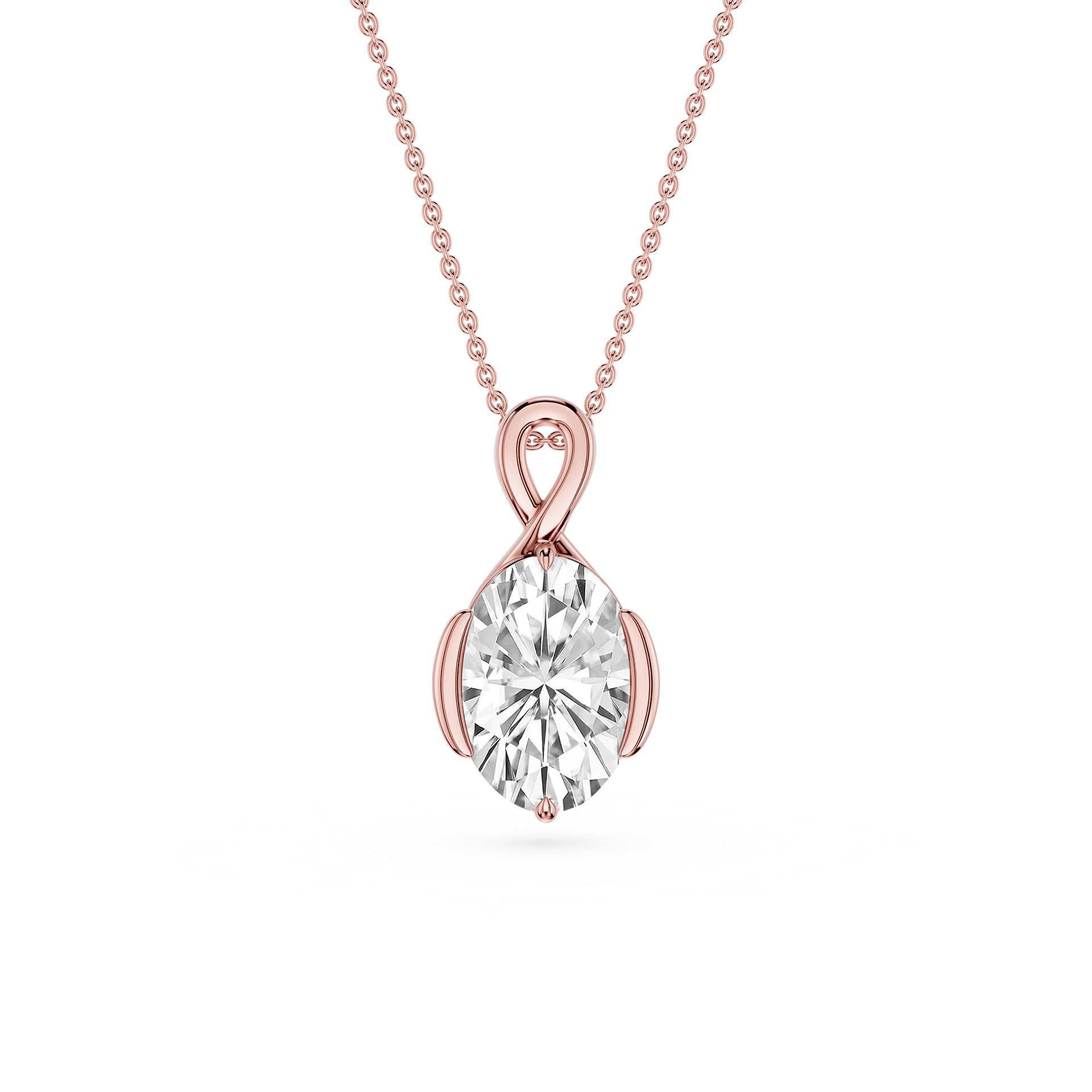 Oval Cut Lab Grown Diamond Infinity Bezel Pendant Necklace