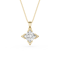 Gold necklace with a diamond pendant on a white background