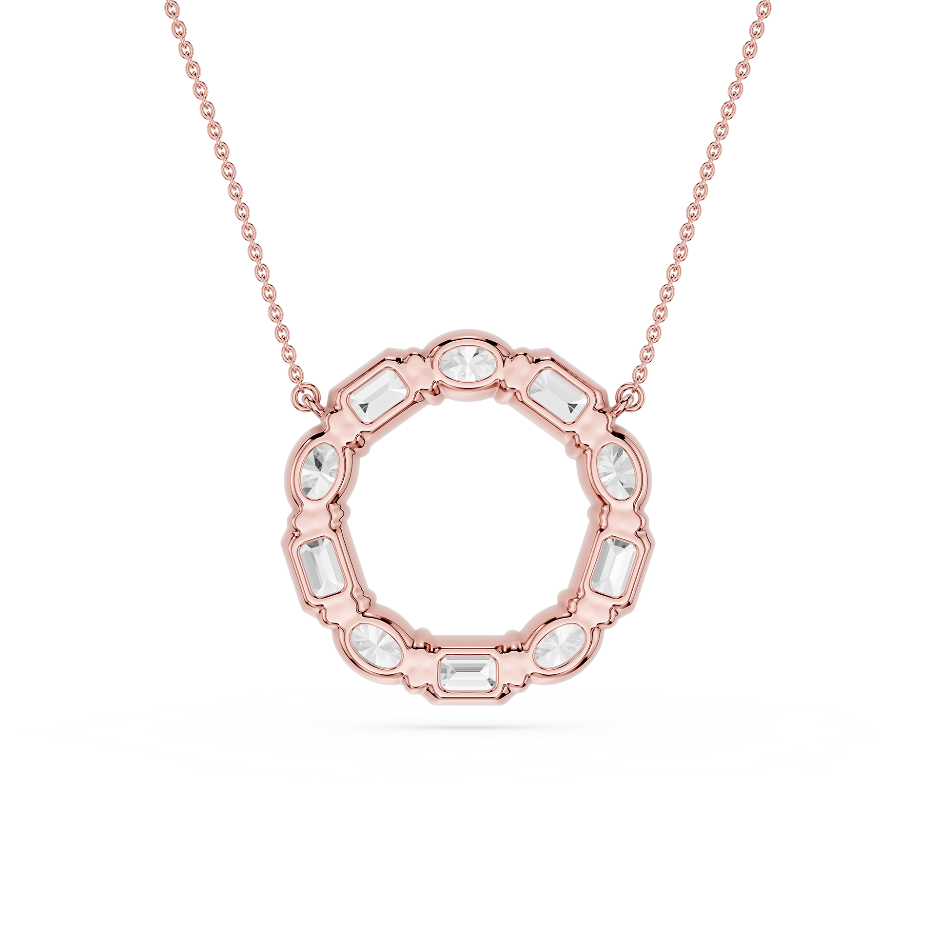 Oval And Emerald Mixed Cut Lab Grown Diamond Circle Pendant