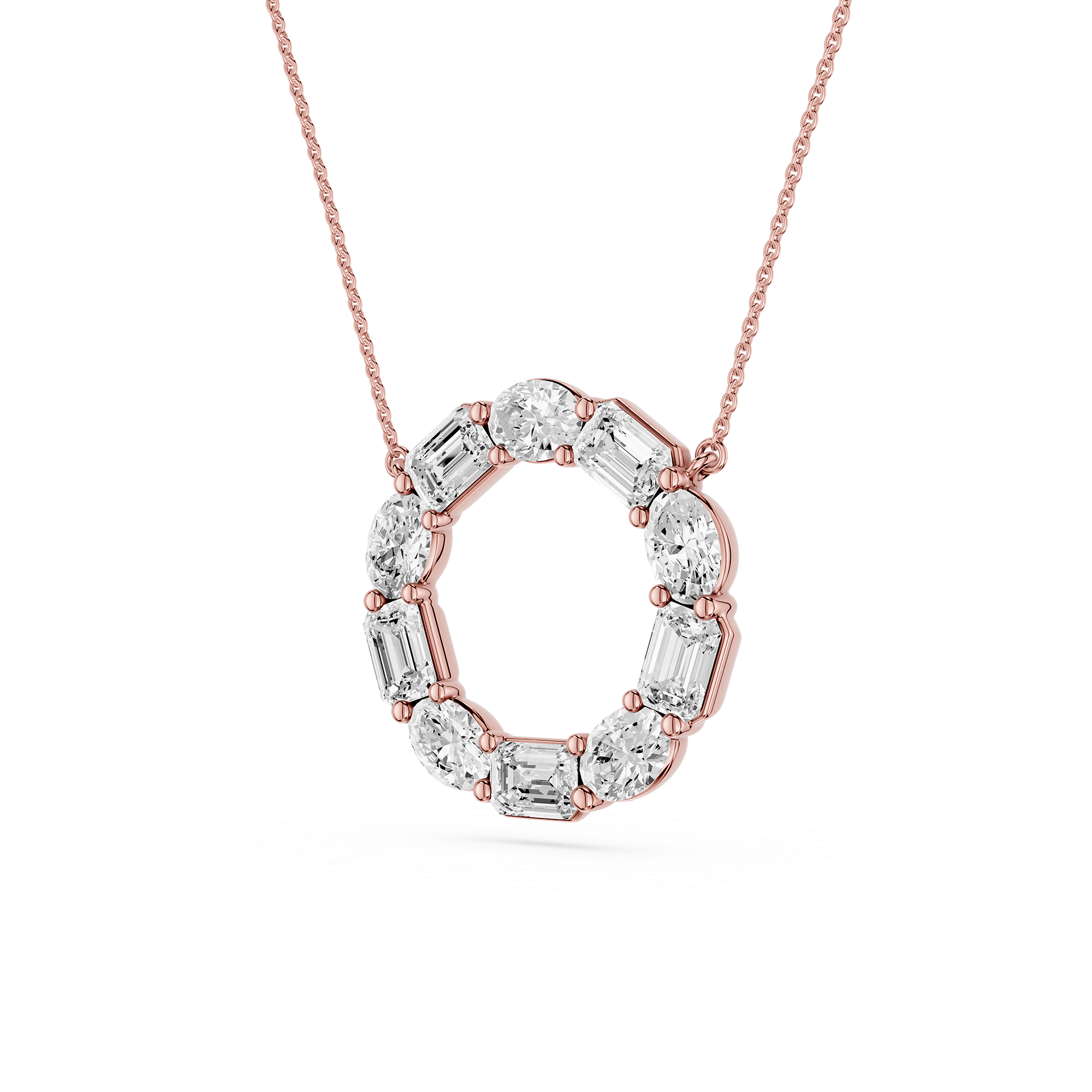 Oval And Emerald Mixed Cut Lab Grown Diamond Circle Pendant