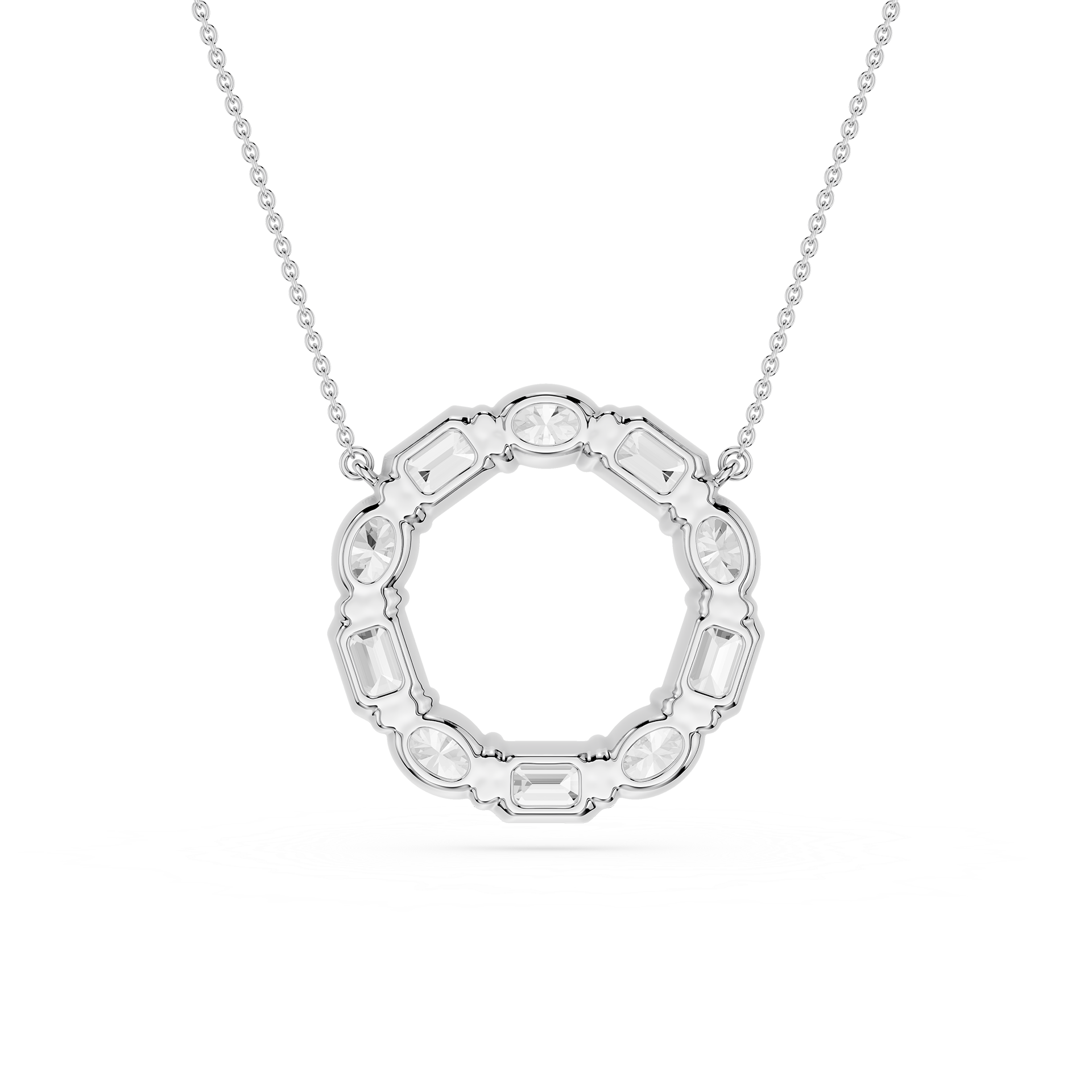 Oval And Emerald Mixed Cut Lab Grown Diamond Circle Pendant