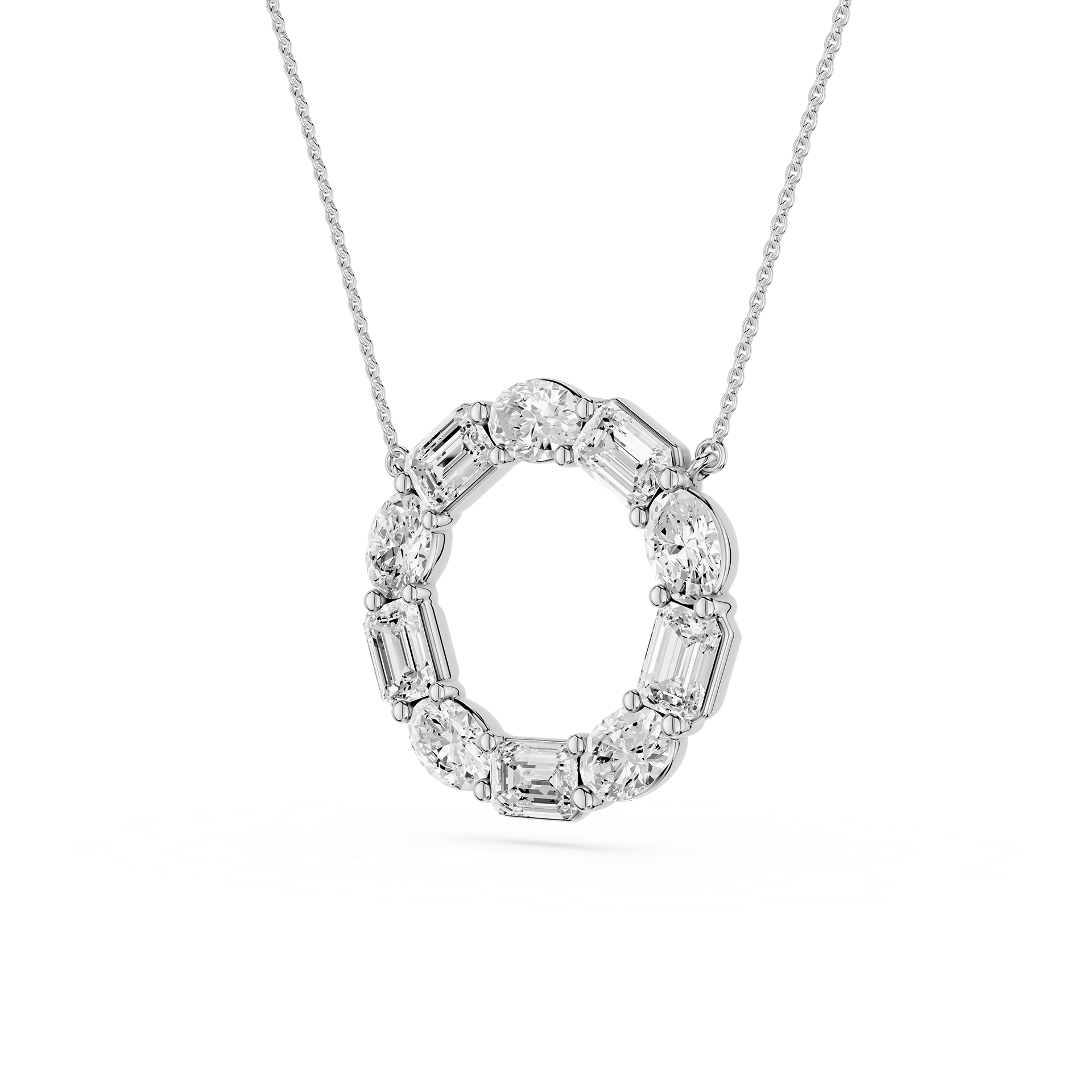Oval And Emerald Mixed Cut Lab Grown Diamond Circle Pendant