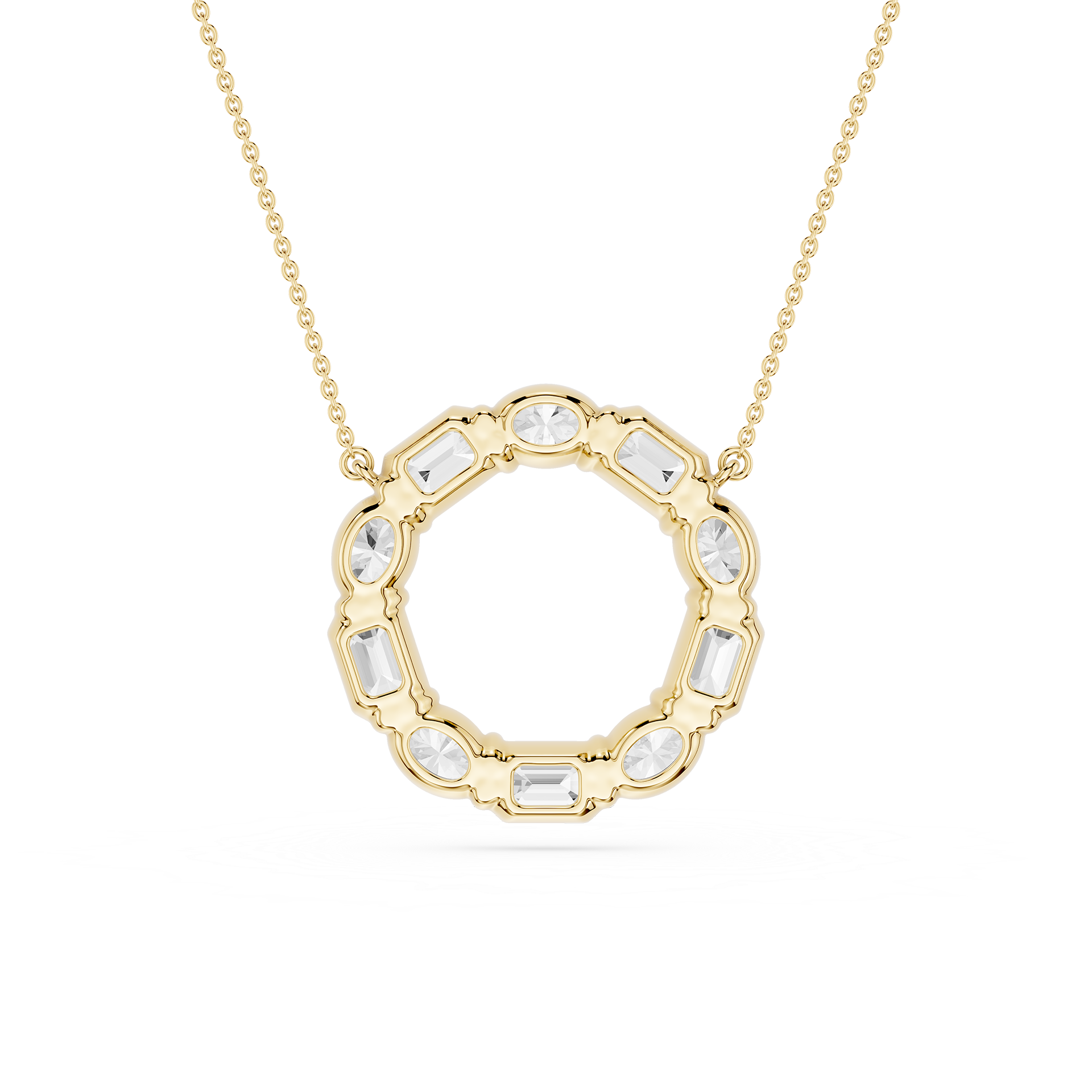 Oval And Emerald Mixed Cut Lab Grown Diamond Circle Pendant