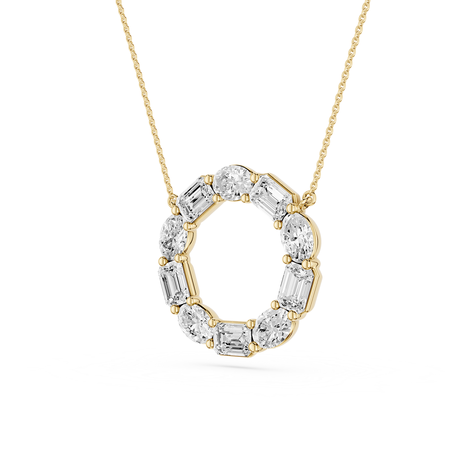 Oval And Emerald Mixed Cut Lab Grown Diamond Circle Pendant