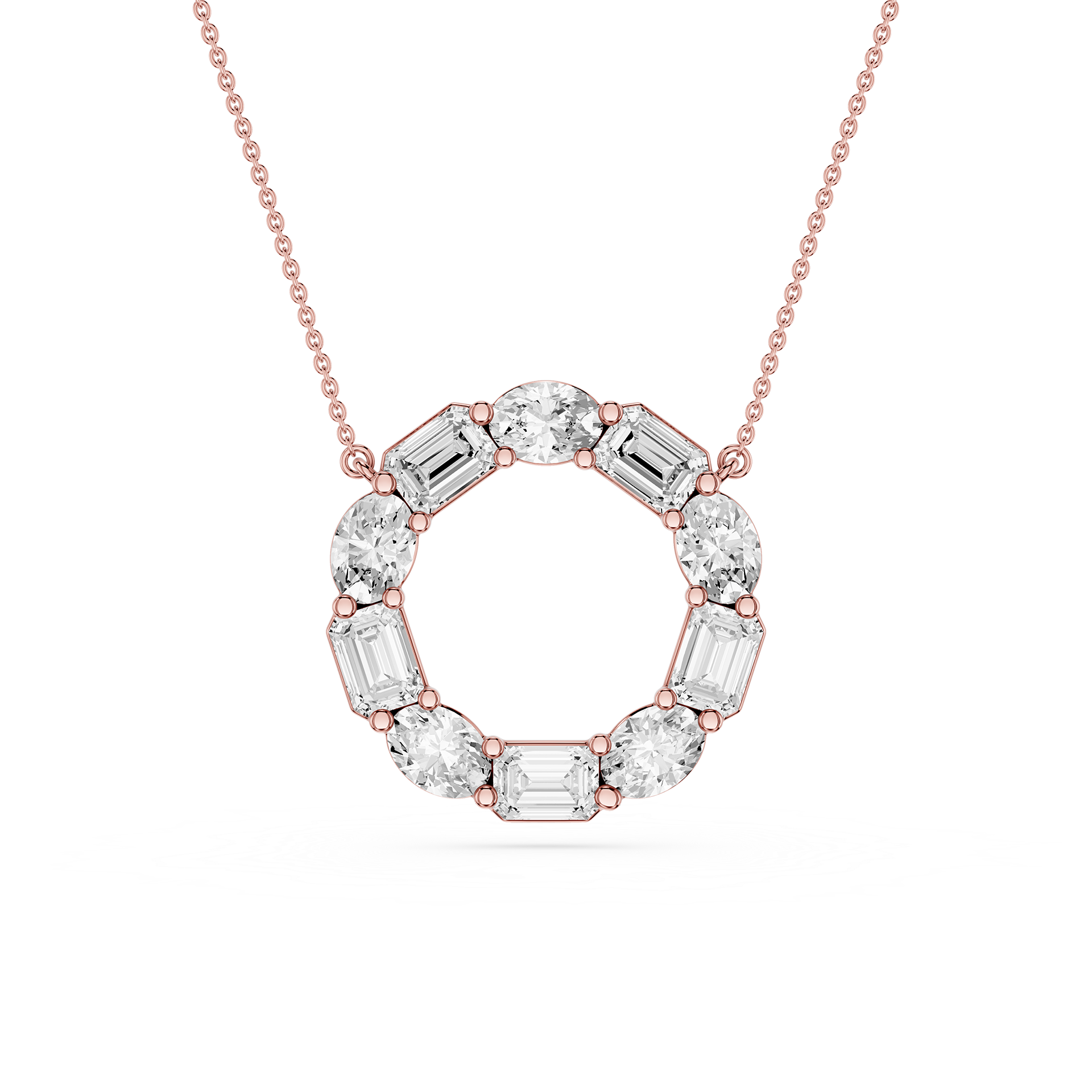 Oval And Emerald Mixed Cut Lab Grown Diamond Circle Pendant