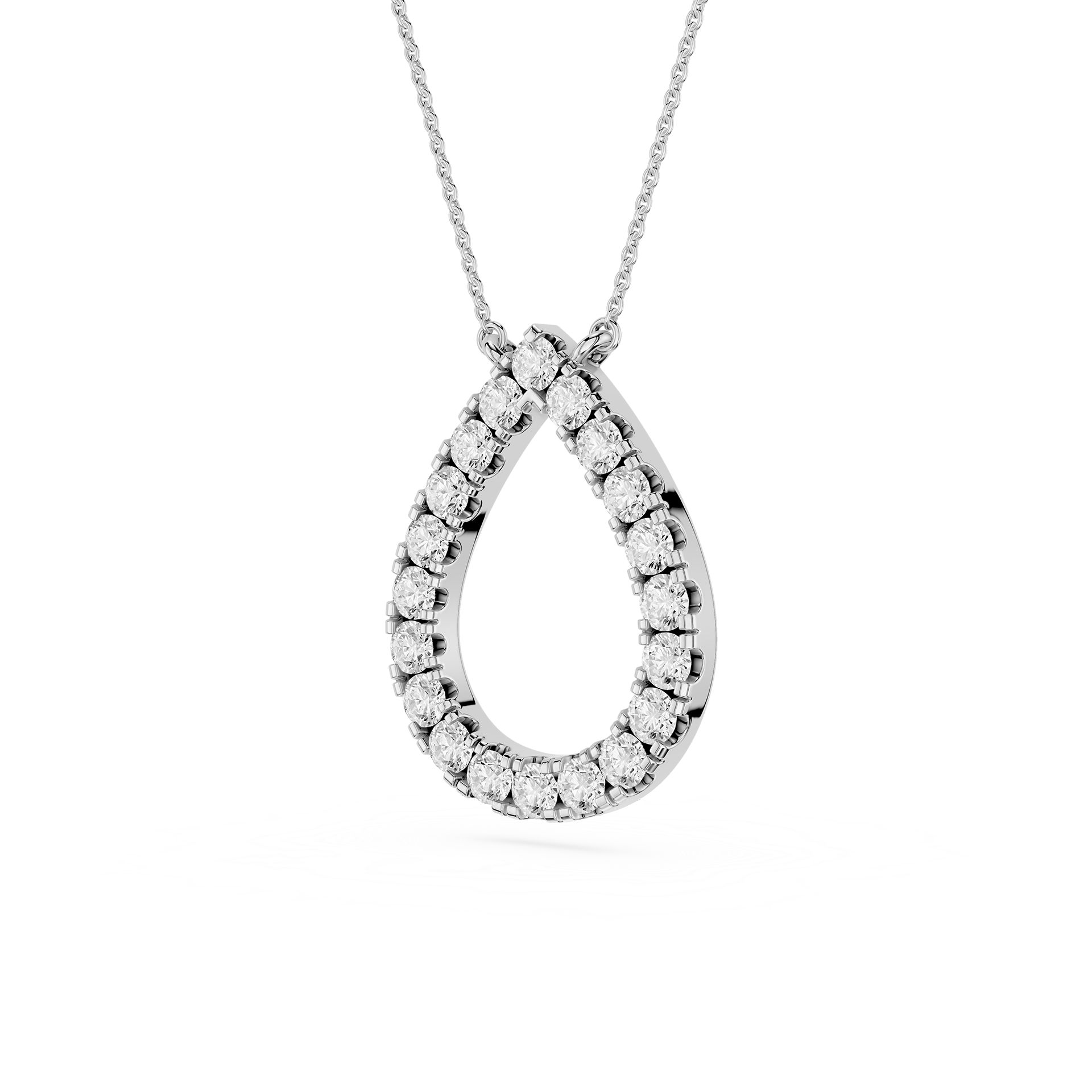 Round Lab Grown Diamond Open Teardrop Pendant Necklace