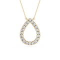 Gold necklace with a teardrop-shaped diamond pendant on a white background
