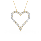 Heart-shaped diamond necklace on a white background