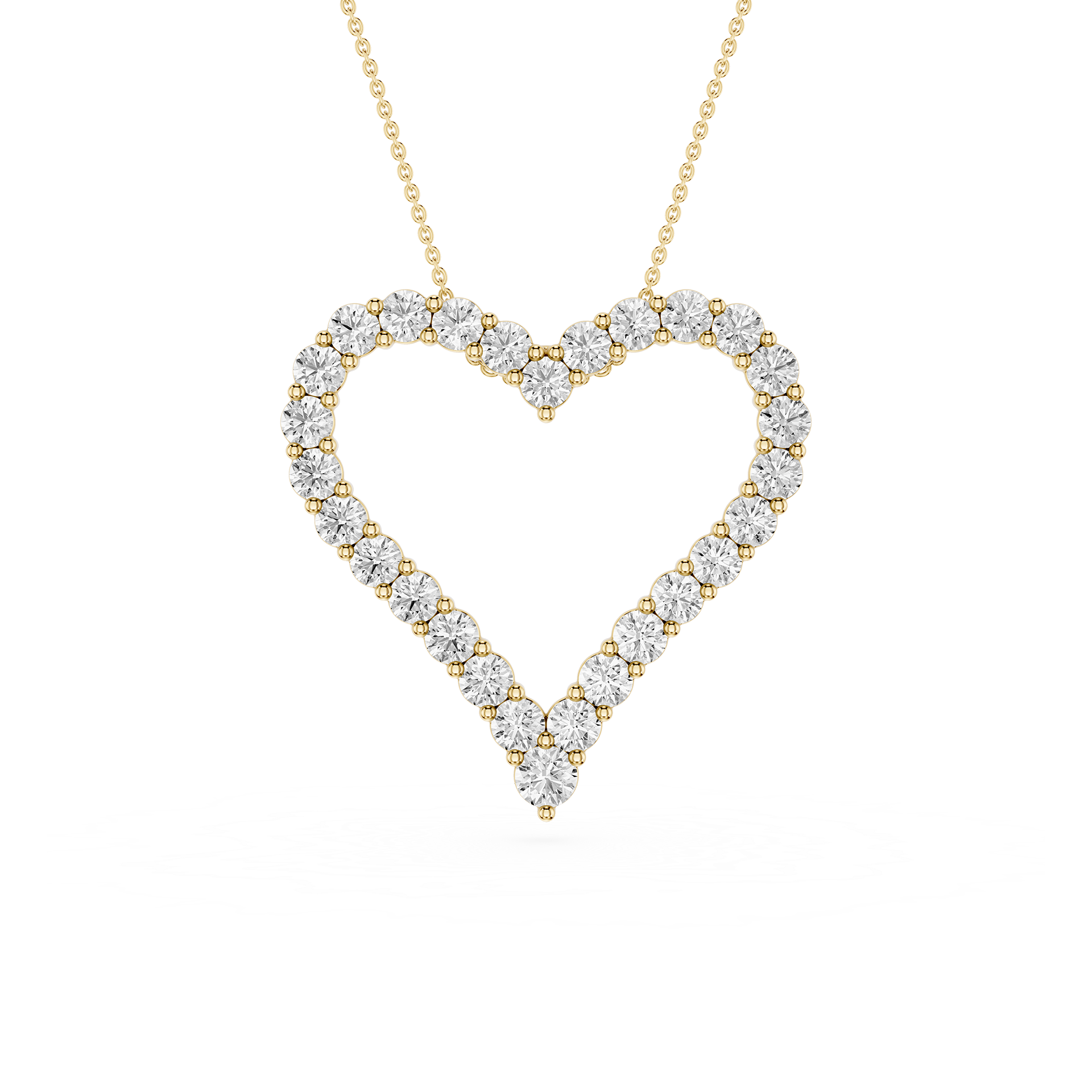 Heart-shaped diamond necklace on a white background