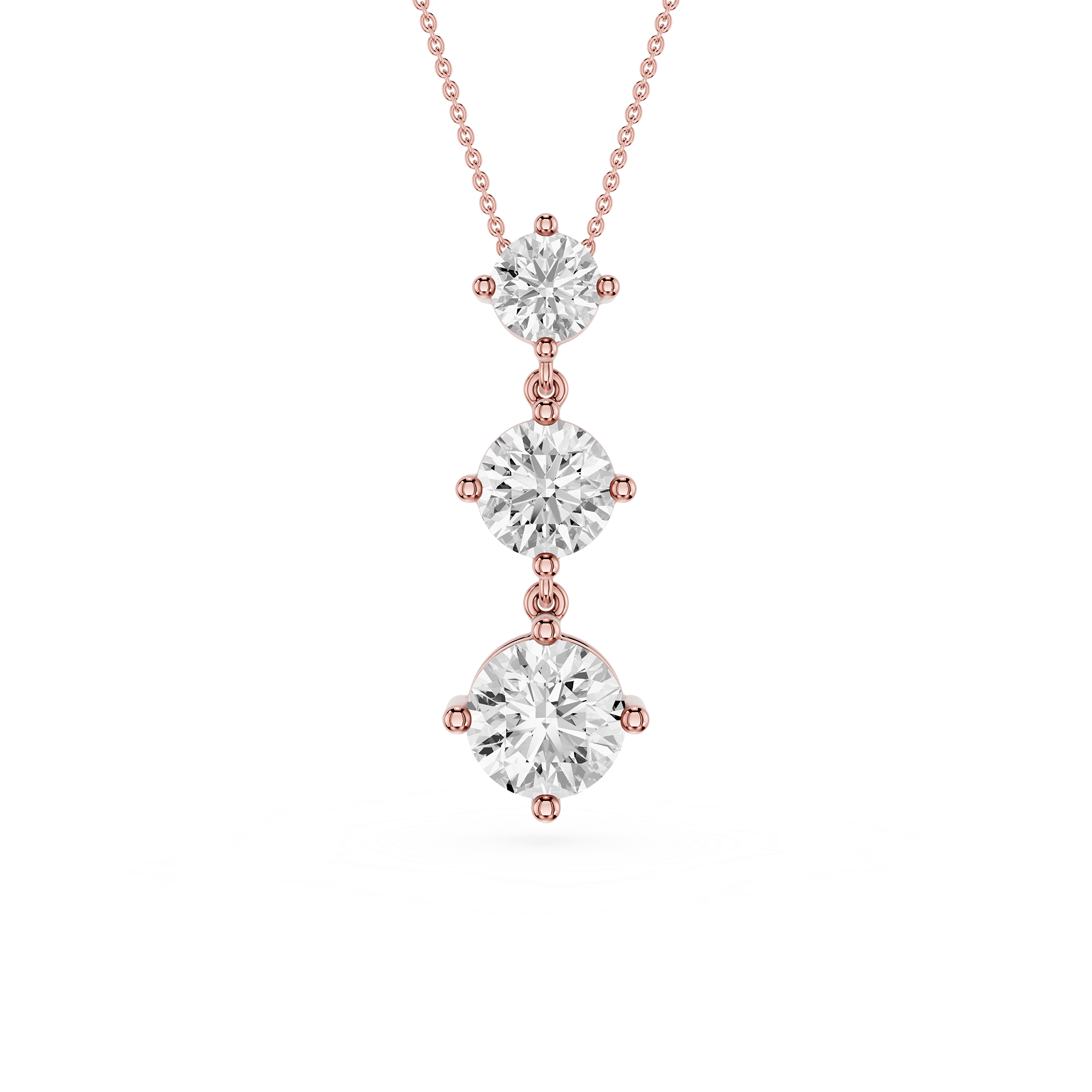 Three Stone Lab Grown Diamond Drop Pendant Necklace