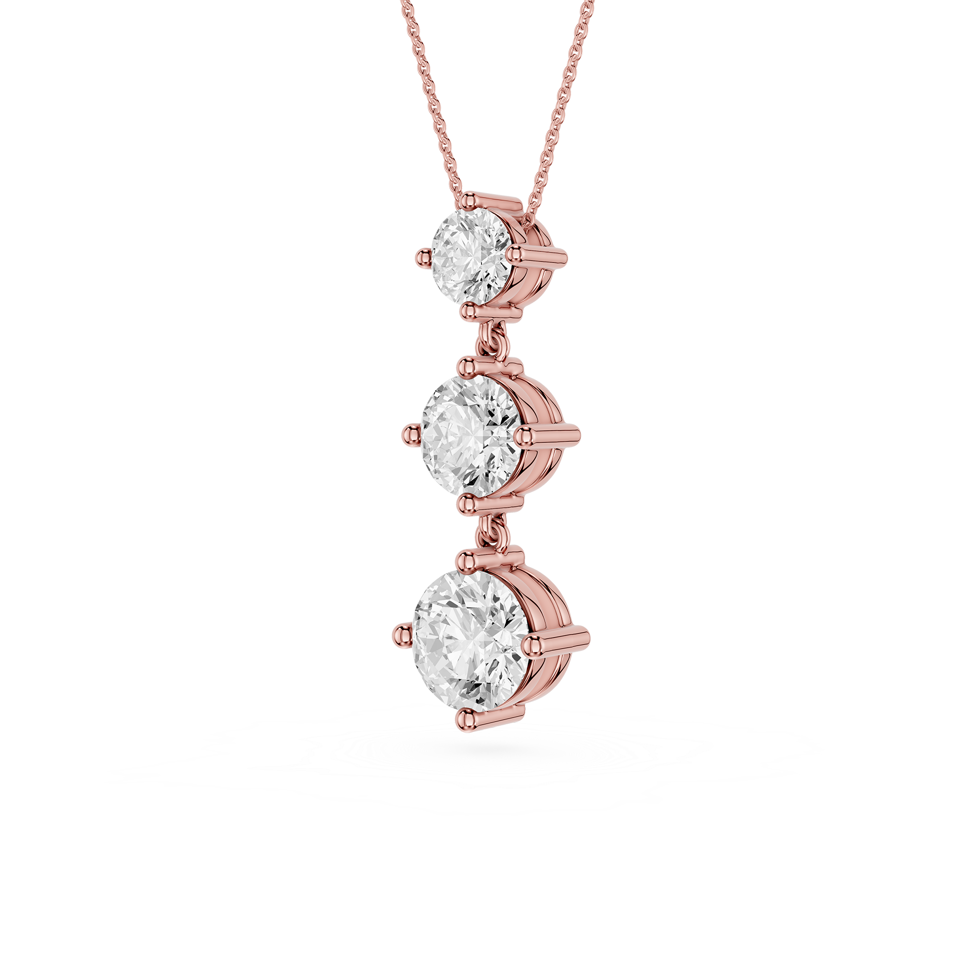 Three Stone Lab Grown Diamond Drop Pendant Necklace