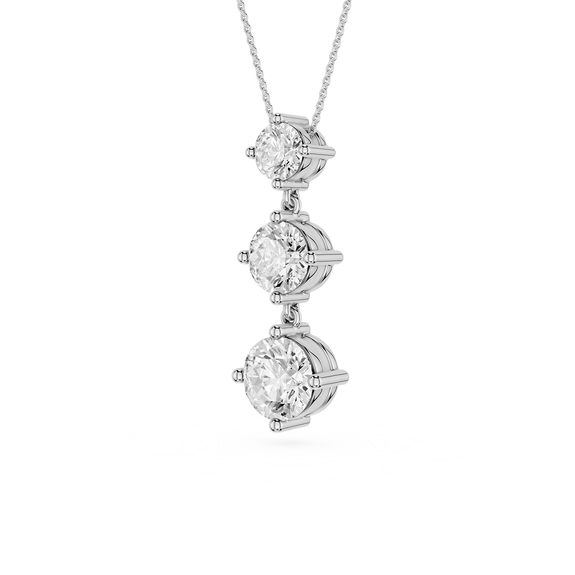 Three Stone Lab Grown Diamond Drop Pendant Necklace