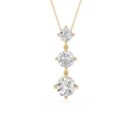 Three-tier diamond pendant on a gold chain against a white background