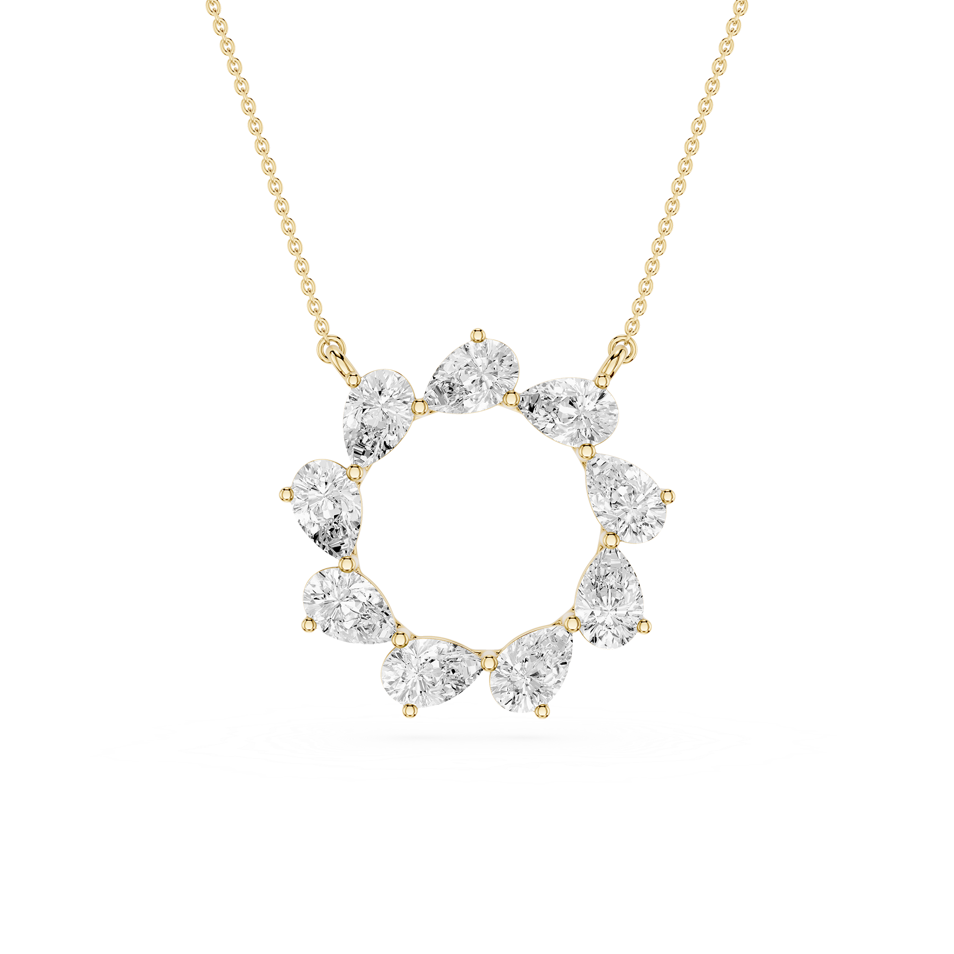 Diamond necklace with a gold chain on a white background