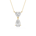 Diamond necklace with heart and teardrop pendants on a white background