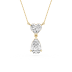 Diamond necklace with heart and teardrop pendants on a white background