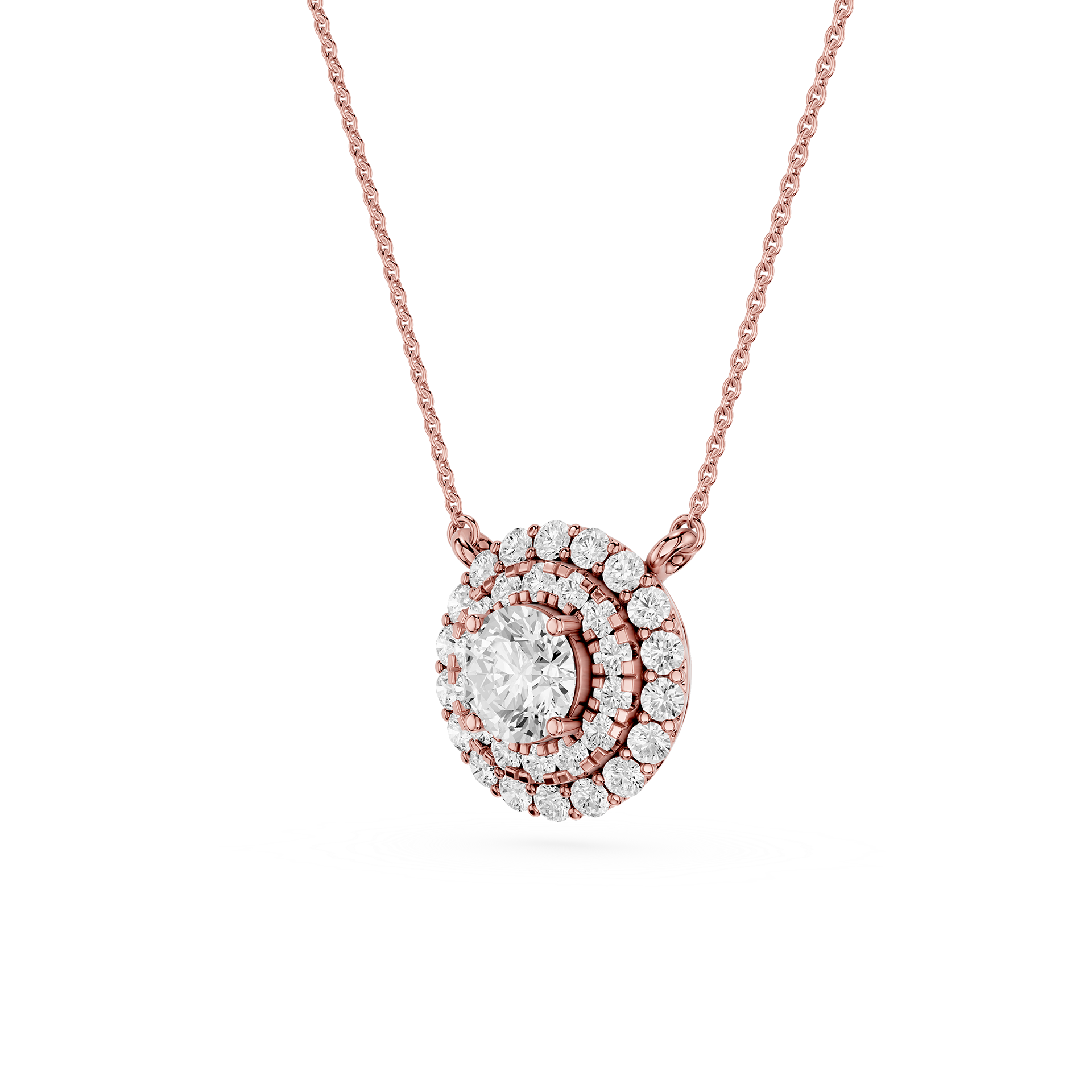 Round Lab Grown Diamond Double Halo Pendant Necklace