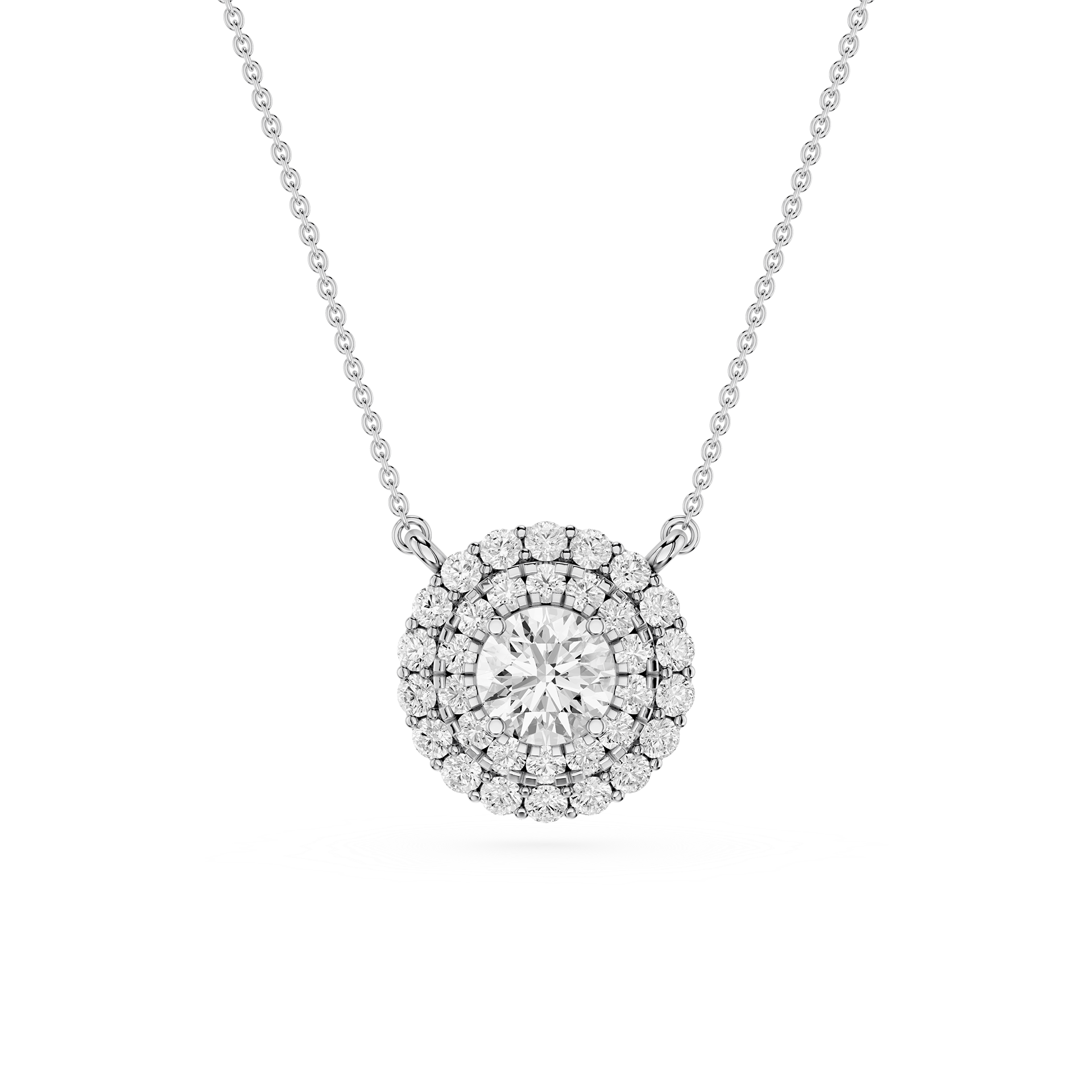 Round Lab Grown Diamond Double Halo Pendant Necklace