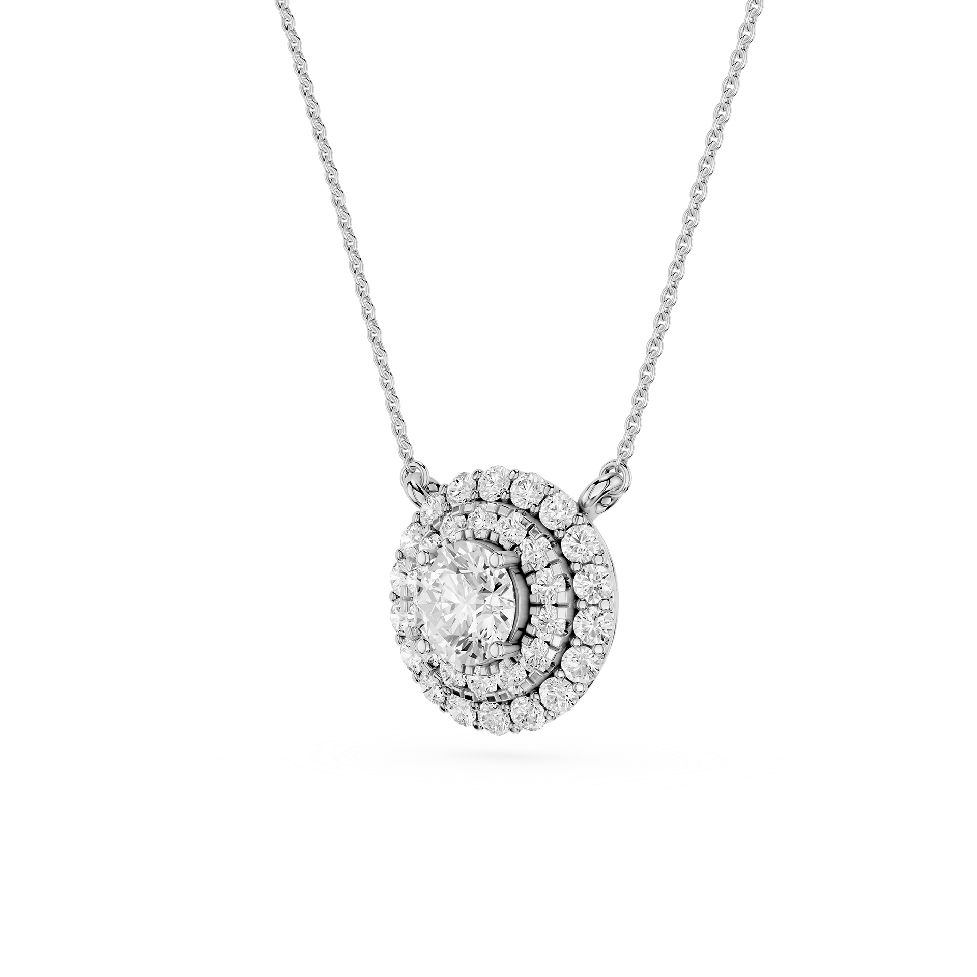 Round Lab Grown Diamond Double Halo Pendant Necklace