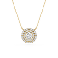 Gold necklace with a diamond pendant on a white background